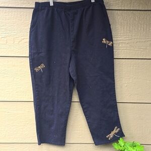 Quacker Factory Jeans Black Denim Embellished Dragonfly Pocket Pull-on large